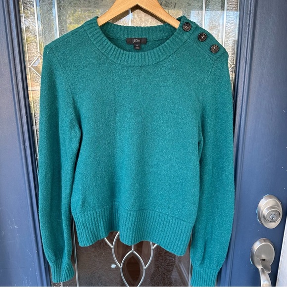 J crew small green merino wool alpaca nylon blend sweater functional buttons - Picture 1 of 5